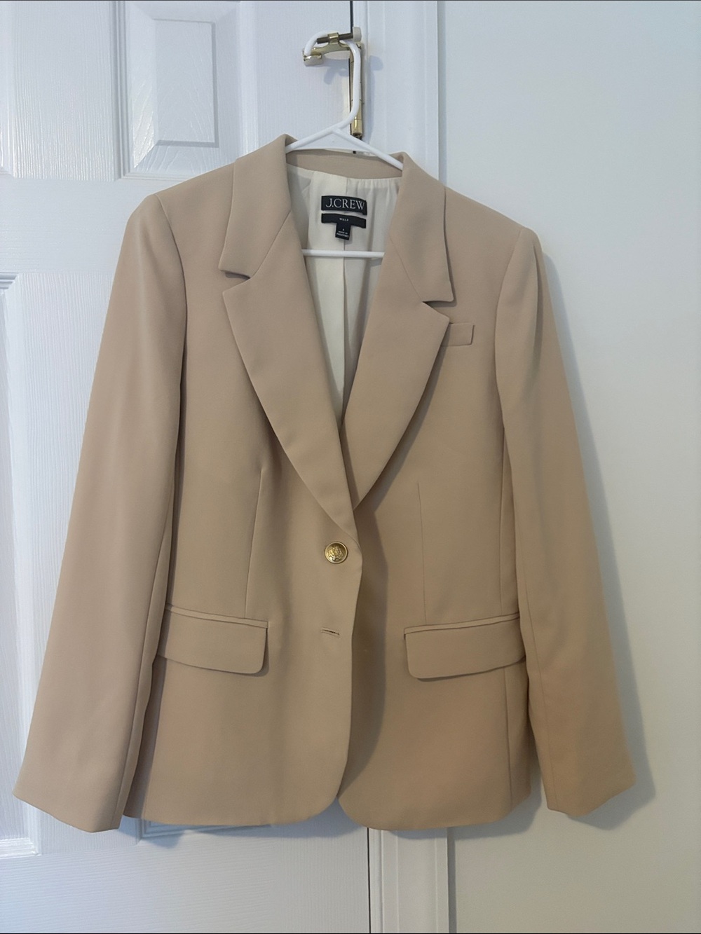 J. Crew Women's Double-Button Blazer in Light Beige with Gold Button